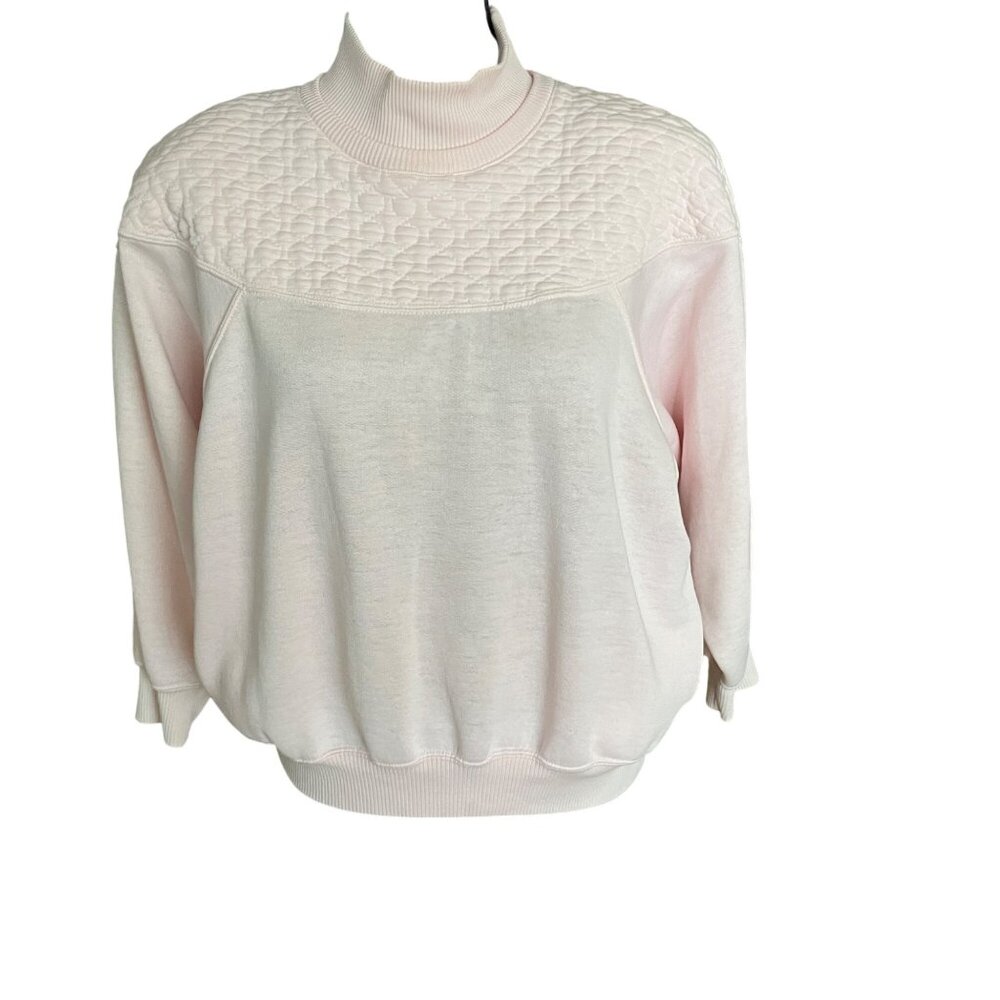 Vintage Robinsons Pink Quilted Yoke Pullover Sweatshirt With Mock Neck